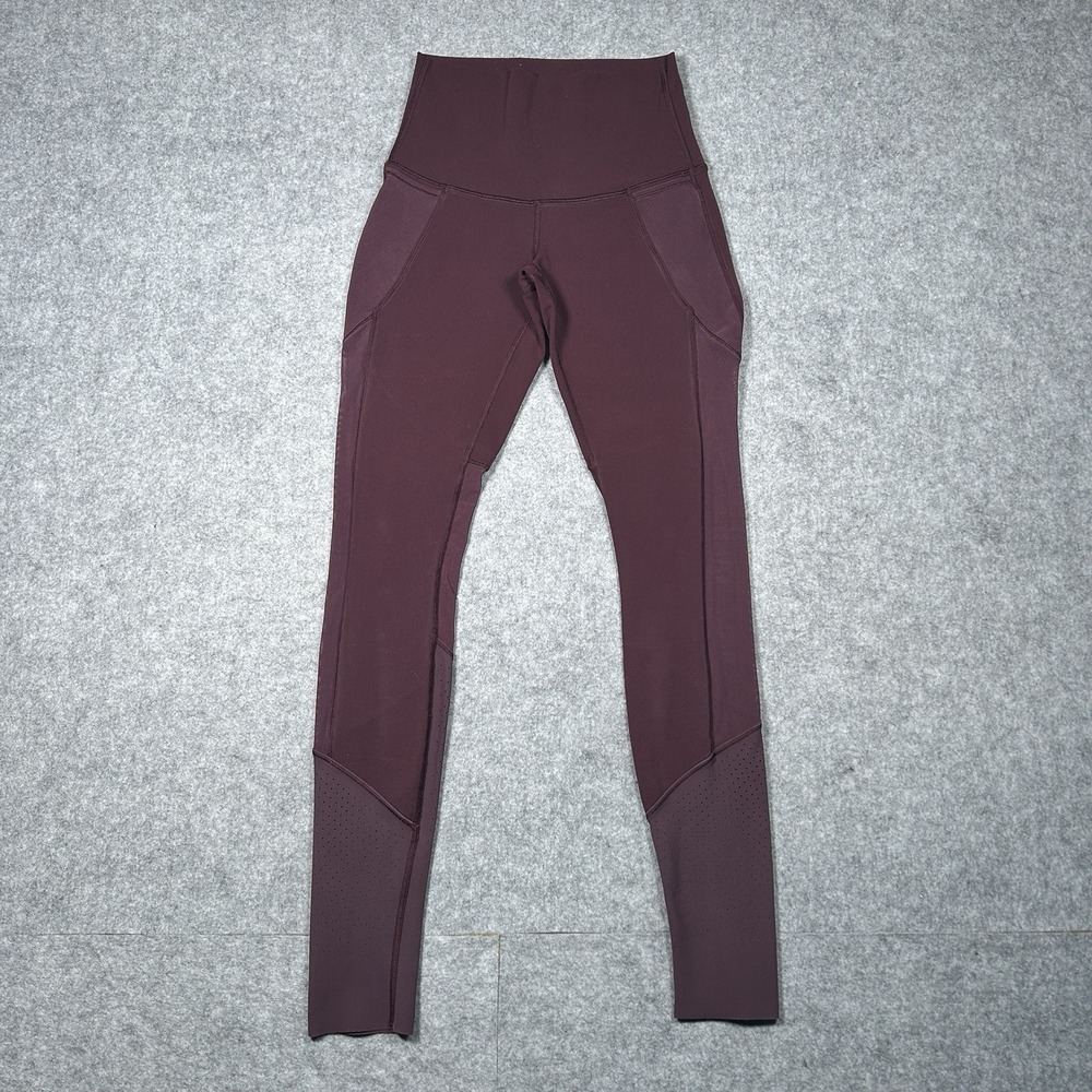 Lululemon Women's Barre Star Leggings Women's Size 2 Yoga Pants Mesh Burgundy